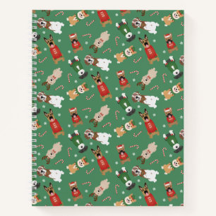 Christmas Dogs Pattern Red Green Notebook