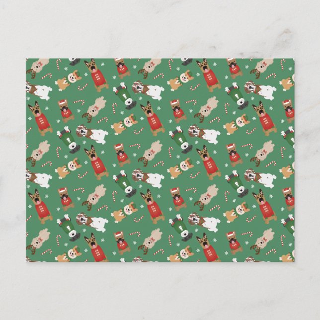 Christmas Dogs Pattern Red Green Postcard (Front)