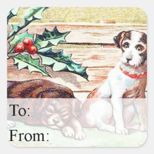Christmas Dogs Vintage Gift Tag
