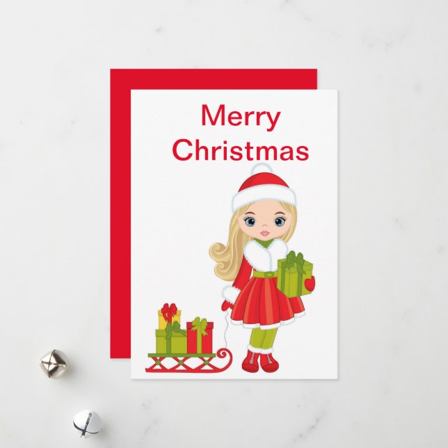 Christmas Doll with Sleigh   Holiday Card (Front/Back In Situ)