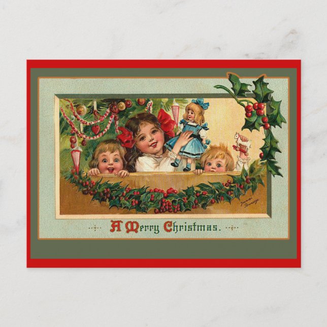 Christmas Dolls and Little Girls on Cards (Front)