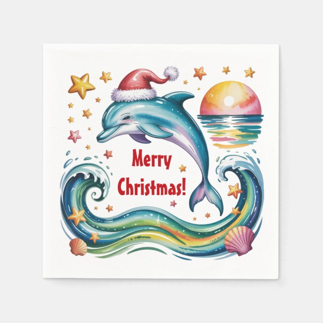 Christmas Dolphin in Paradise  Napkin (Front)