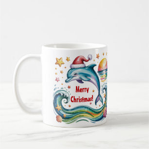 Christmas Dolphin in Tropical Paradise Coffee Mug