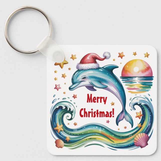 Christmas Dolphin in Tropical Paradise  Keychain (Front)