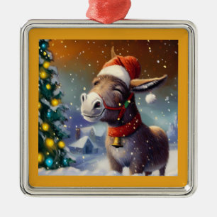 Christmas Donkey 1 Metal Ornament