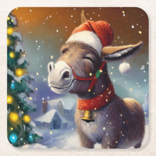 Christmas Donkey 1 Square Paper Coaster