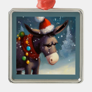 Christmas Donkey 2 Metal Ornament