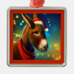 Christmas Donkey 3 Metal Ornament