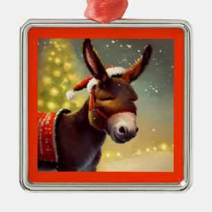 Christmas Donkey 4 Metal Ornament