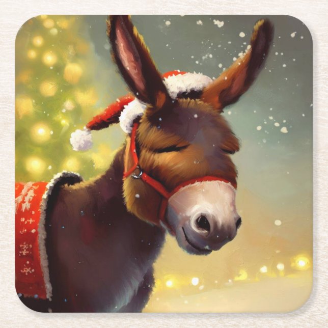 Christmas Donkey 4 Square Paper Coaster (Front)