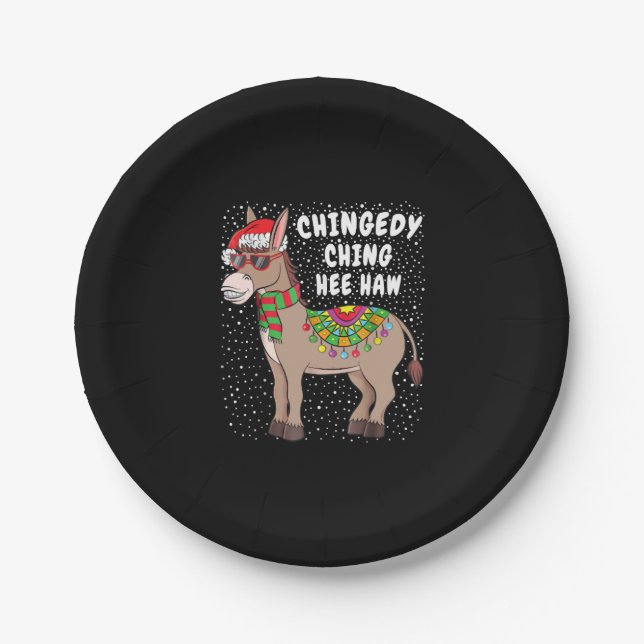 Christmas Donkey Funny American Italian Xmas Gift Paper Plate (Front)