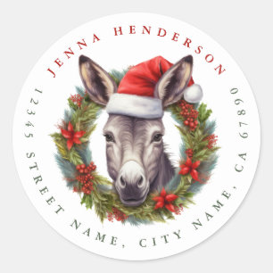 Christmas Donkey Round Stickers