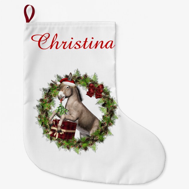 Christmas Donkey Santa Personalized Stocking (Front)