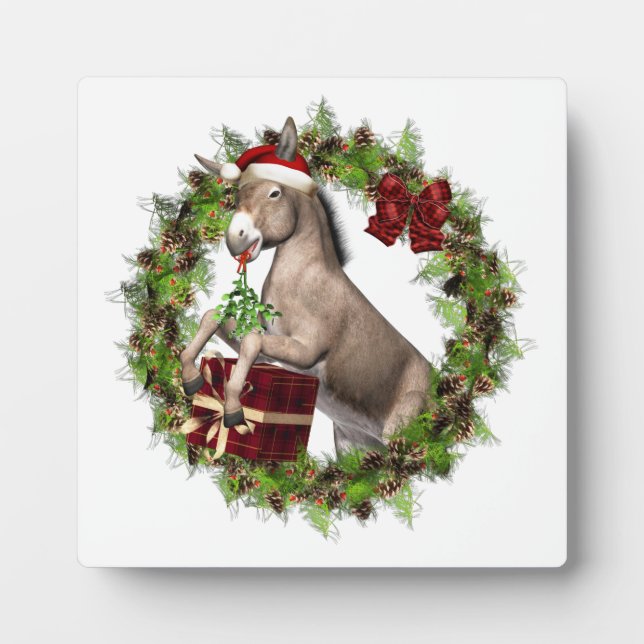 Christmas Donkey Santa Tabletop Plaque with Easel (Front)