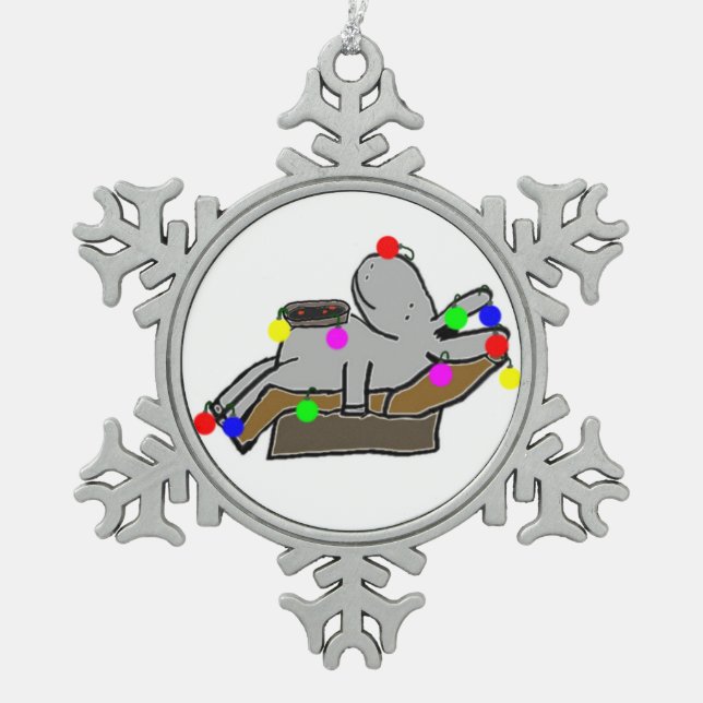 christmas donkey snowflake pewter christmas ornament (Front)