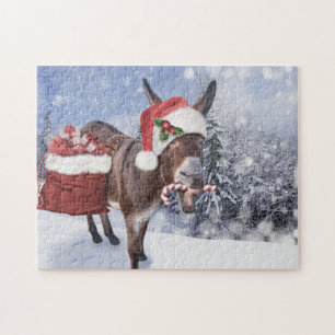 Christmas donkey with funny red hat jigsaw puzzle