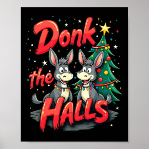 Christmas Donkeys Tangled In Christmas Lights Donk Poster