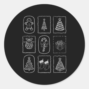 Christmas Doodle 2025 Coquette Bow Xmas Tree Ornam Classic Round Sticker