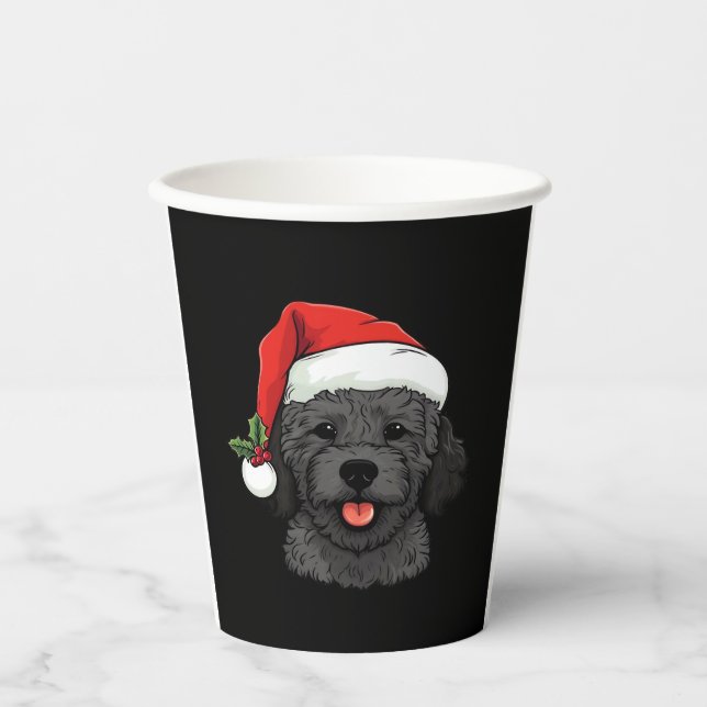 Christmas Doodle Oodle Dog - Black Classic T-Shirt Paper Cups (Front)