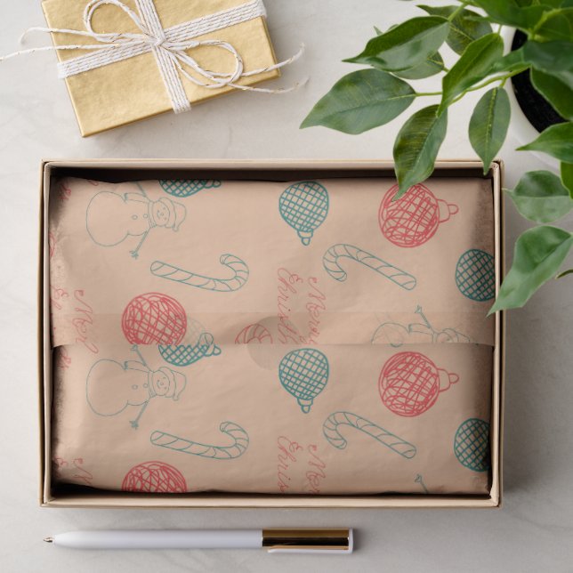Christmas Doodle Pattern | Snowmen, Trees & Candy  Tissue Paper (Gift)