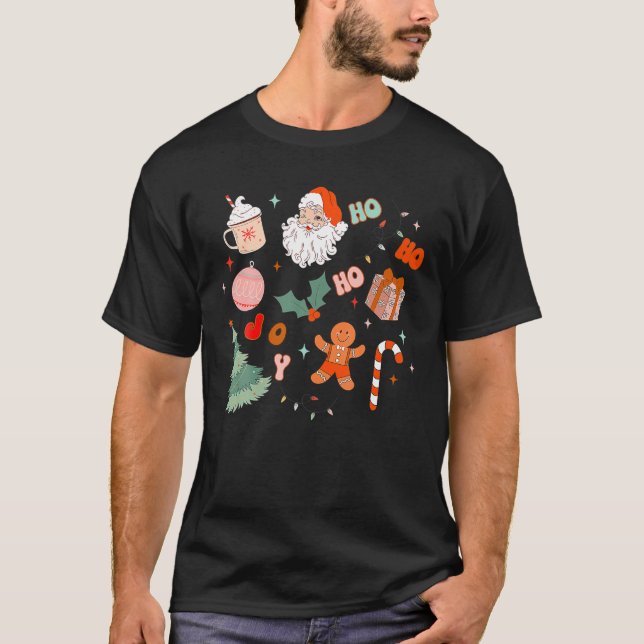 Christmas Doodle Retro Santa Holiday Se T-Shirt (Front)