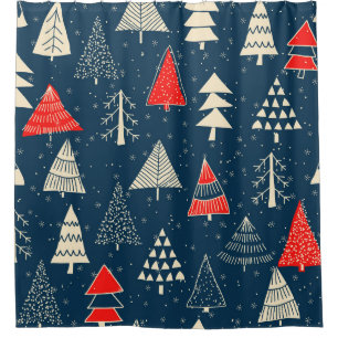 Christmas doodle trees, seamless winter pattern.