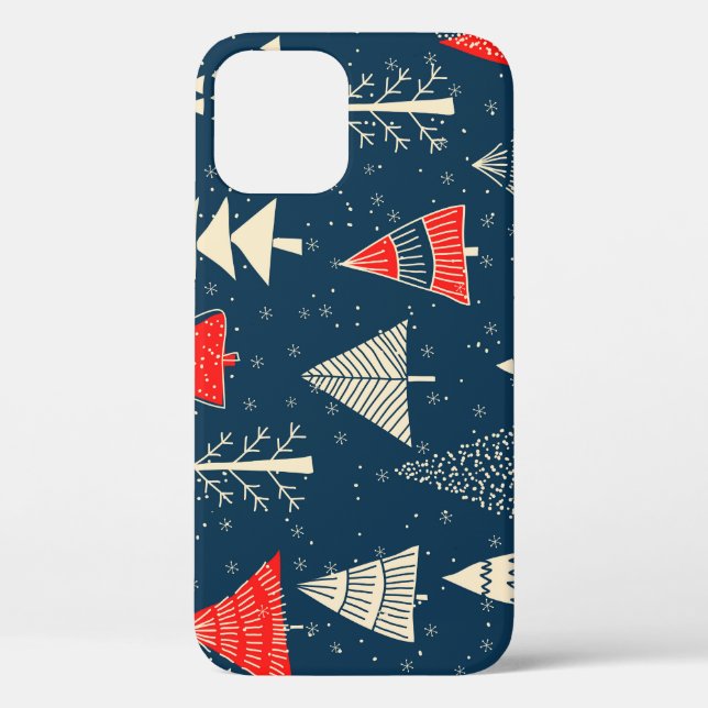 Christmas doodle trees, seamless winter pattern. Case-Mate iPhone case (Back)