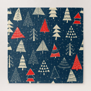 Christmas doodle trees, seamless winter pattern. jigsaw puzzle