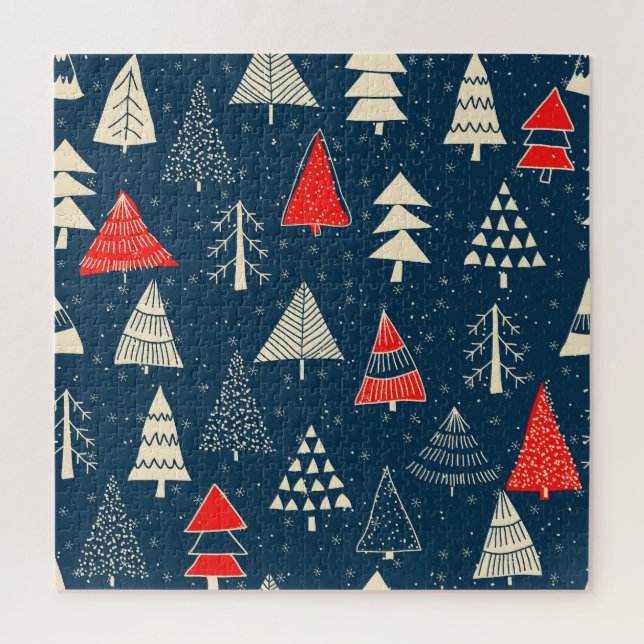 Christmas doodle trees, seamless winter pattern. jigsaw puzzle (Vertical)