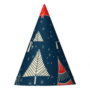 Christmas doodle trees, seamless winter pattern. party hat