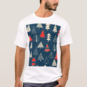 Christmas doodle trees, seamless winter pattern. T-Shirt