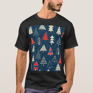 Christmas doodle trees, seamless winter pattern. T-Shirt