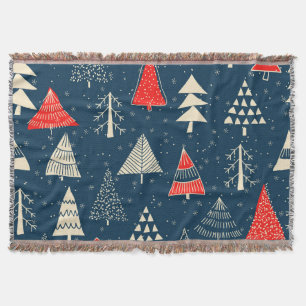 Christmas doodle trees, seamless winter pattern. throw blanket