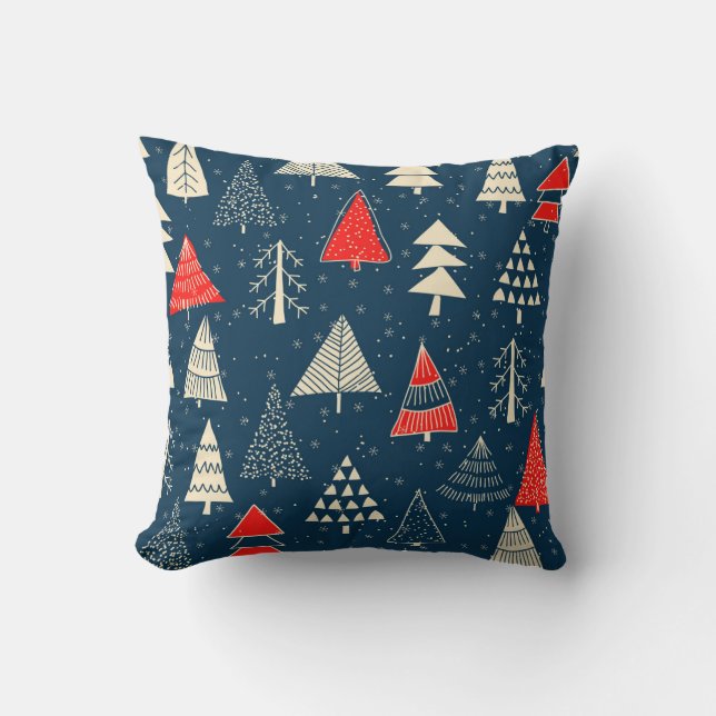 Christmas doodle trees, seamless winter pattern. throw pillow (Front)