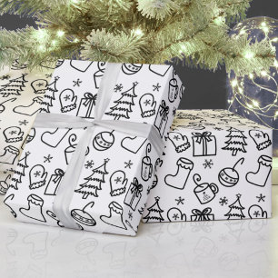 Christmas doodles black & white color your own wrapping paper