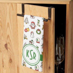 Christmas Doodles Monogram Kitchen Towel