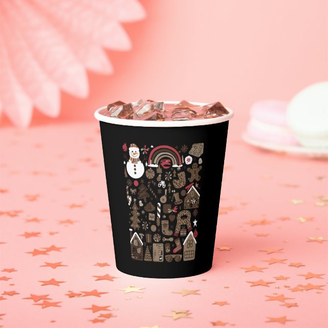 Christmas Doodles Retro Holiday Vintage Trees  Paper Cups (Insitu)