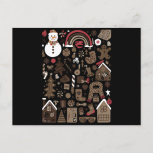 Christmas Doodles Retro Holiday Vintage Trees Postcard