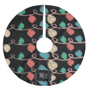Christmas Doodles String Lights Family Initial Brushed Polyester Tree Skirt