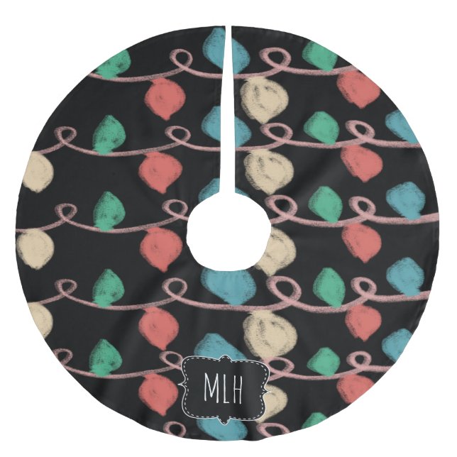 Christmas Doodles String Lights Family Initial Brushed Polyester Tree Skirt (Front)
