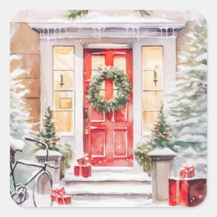 christmas door holiday  square sticker