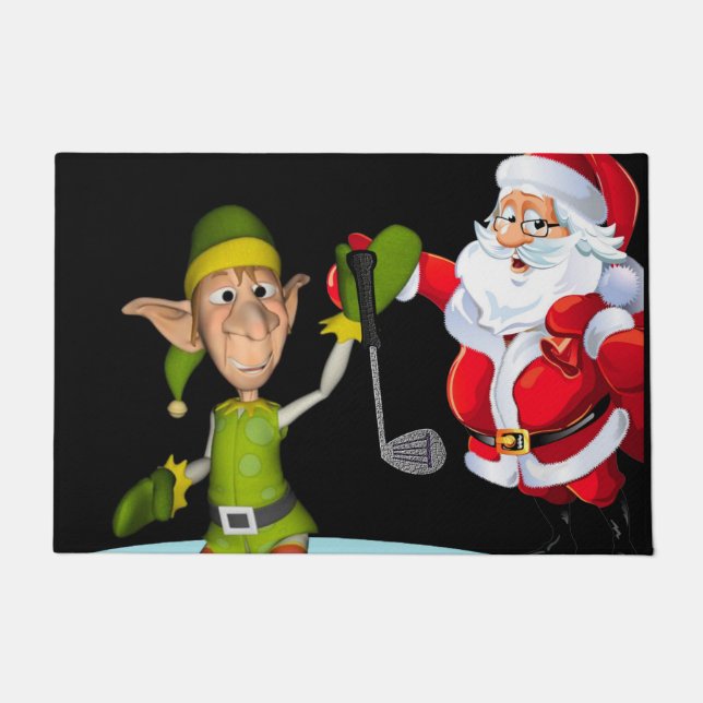 Christmas Door Mat, Santa Golf Doormat (Front)
