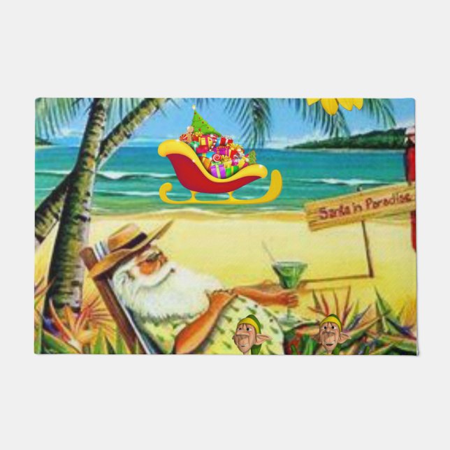 Christmas Door Mat, Summer Beach Bum Santa Doormat (Front)