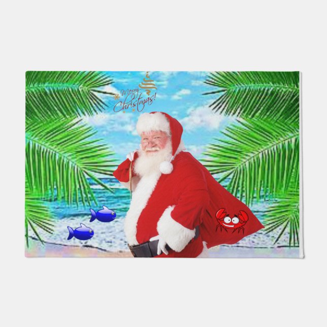 Christmas Door Mat, Summer Beach Bum Santa Doormat (Front)