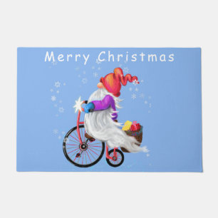Christmas Doormat Gift Gnome with Bike and Gifts