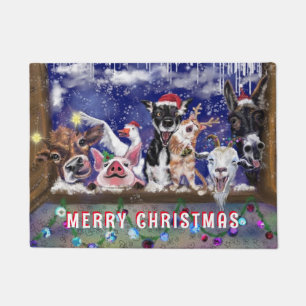 Christmas Doormat Happy Animal Party Fun