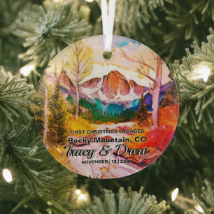 Christmas Dopamine Rocky Mountain Colorado Engaged Glass Ornament
