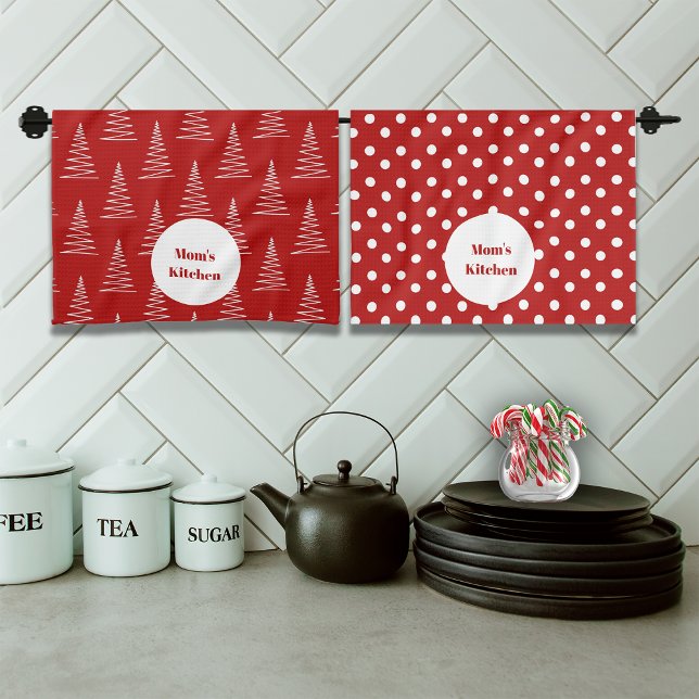 Christmas Dots & Trees Custom Name Kitchen Towel (Creator Uploaded)