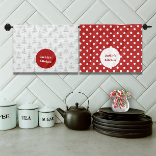 Christmas Dots & Trees Custom Name Kitchen Towel