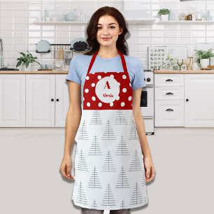 Christmas Dots & White Trees Custom Name Apron